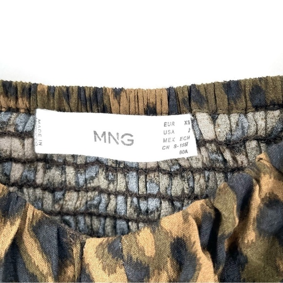 Mango Mng Leopard Animal Print Ruched Sleeve Smocked Back Top - Picture 8 of 9